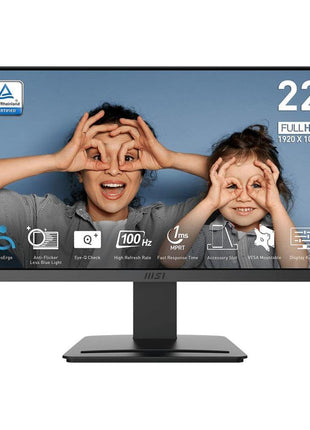 msi PRO MP225V, 22-inch, 1920 x 1080 (FHD) Computer Monitor, 100Hz, Adaptive-Synch, HDMI, Video Port, Low Blue Light, Eye-Q Check, VESA Mountable, Tilt, 1ms, Black
