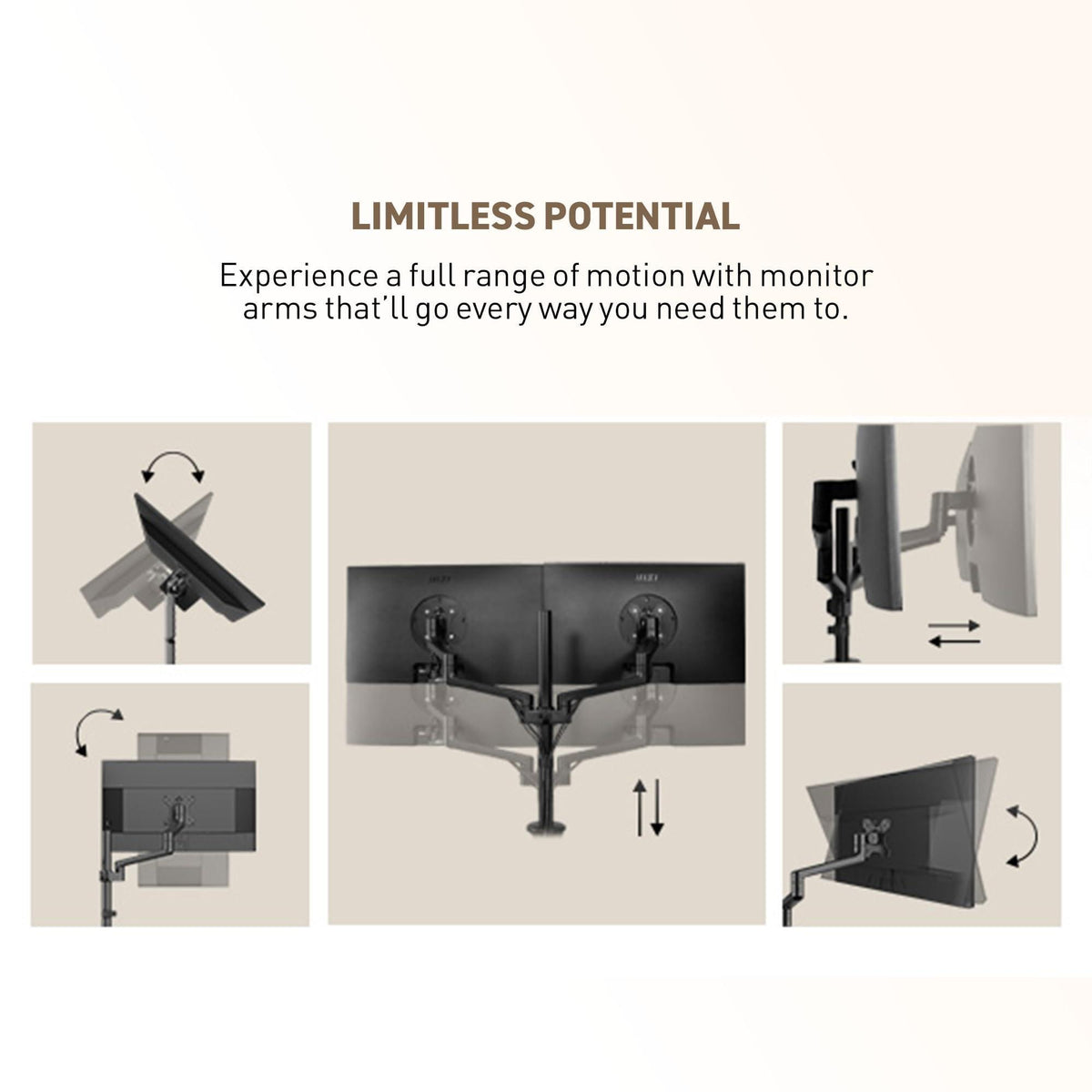 MSI PRO MT81D - Premium Aluminum Dual Monitor Stand Arms, Supports 17-32" & 17.6 lbs per Screen, VESA Compatible, Adjustable Desk Mount, Clamp & Grommet Base, Quick Release Plate - Black