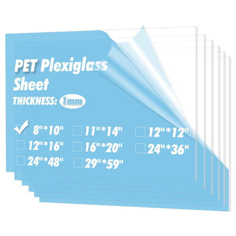Art3d 5-Pack of 8×10 inch PET/Plexiglass Sheets, Transparent Clear Flexible Plastic Sheet Panels for Craft, Picture Frames, Sign Blank, DIY Display Project