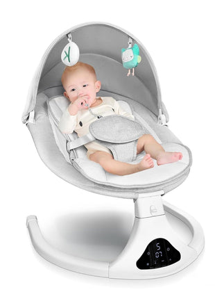 Electric Baby Swing with Remote Control,5 Speeds&Portable&Cozy(0-12M,Grey) | Safety lock&secure harness,12 melodies&Bluetooth,8/15/30min timer,lightweight indoor/outdoor,soft washable seat,easy assembly