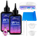 UV Resin Kit 200g with UV Light, Hard Type UV Resin Kit, Upgraded Formula & Crystal Clear UV Resin for Jewlery Making, 100g*2 Resin UV Kit with Light for Earring, Pendant, DIY
