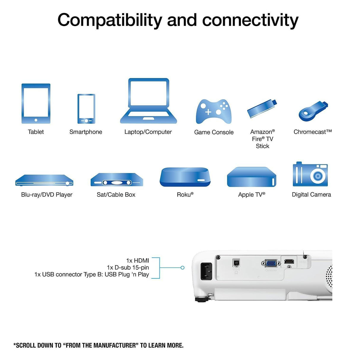 Epson EX3280 3-Chip 3LCD XGA Projector, 3,600 Lumens Color Brightness, 3,600 Lumens White Brightness, HDMI, Built-in Speaker, 15,000:1 Contrast Ratio