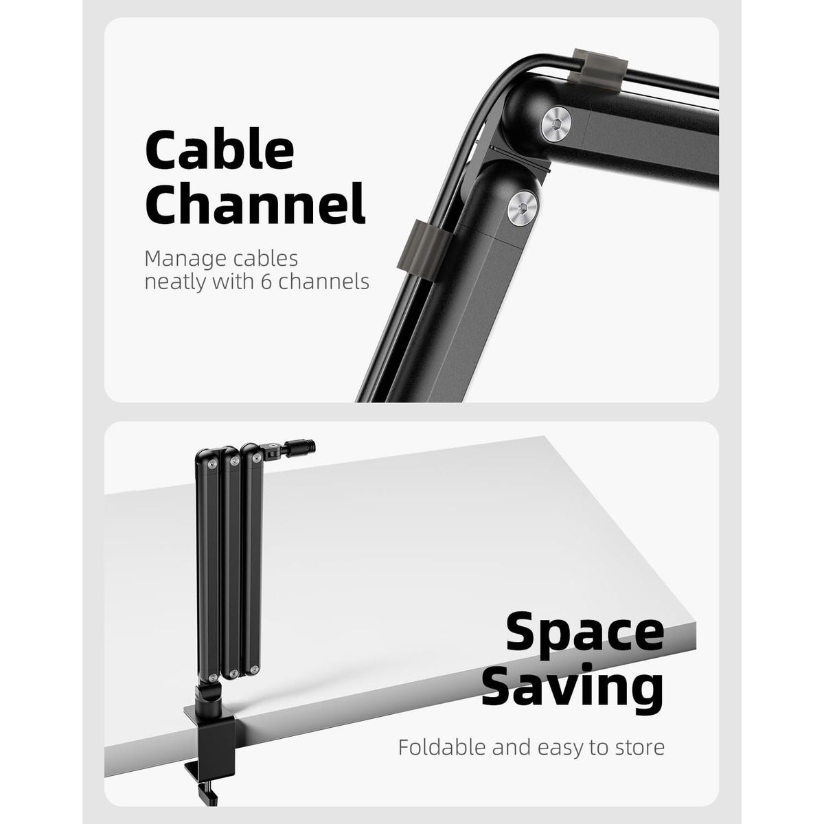 TODI Mic Arm for Lightweight Mics, Microphone Arm Rotatable, Storable Desk Mic Stand for Bear 3LB with Mount Clamp, Mic Stand Boom Arm with Cable Channel with 3/8'' 5/8'' Thread for Podcast, Gaming