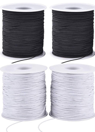Stretchy String for Bracelets, 4 Rolls 1 mm Sturdy Elastic String Elastic Cord for Jewelry Making, Necklaces, Beading (2 Black+ 2 White)