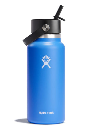 Hydro Flask Water Bottle   Insulated Stainless Steel   Wide Straw Lid, Non Spill, Leakproof in 32 Oz Cascade Blue