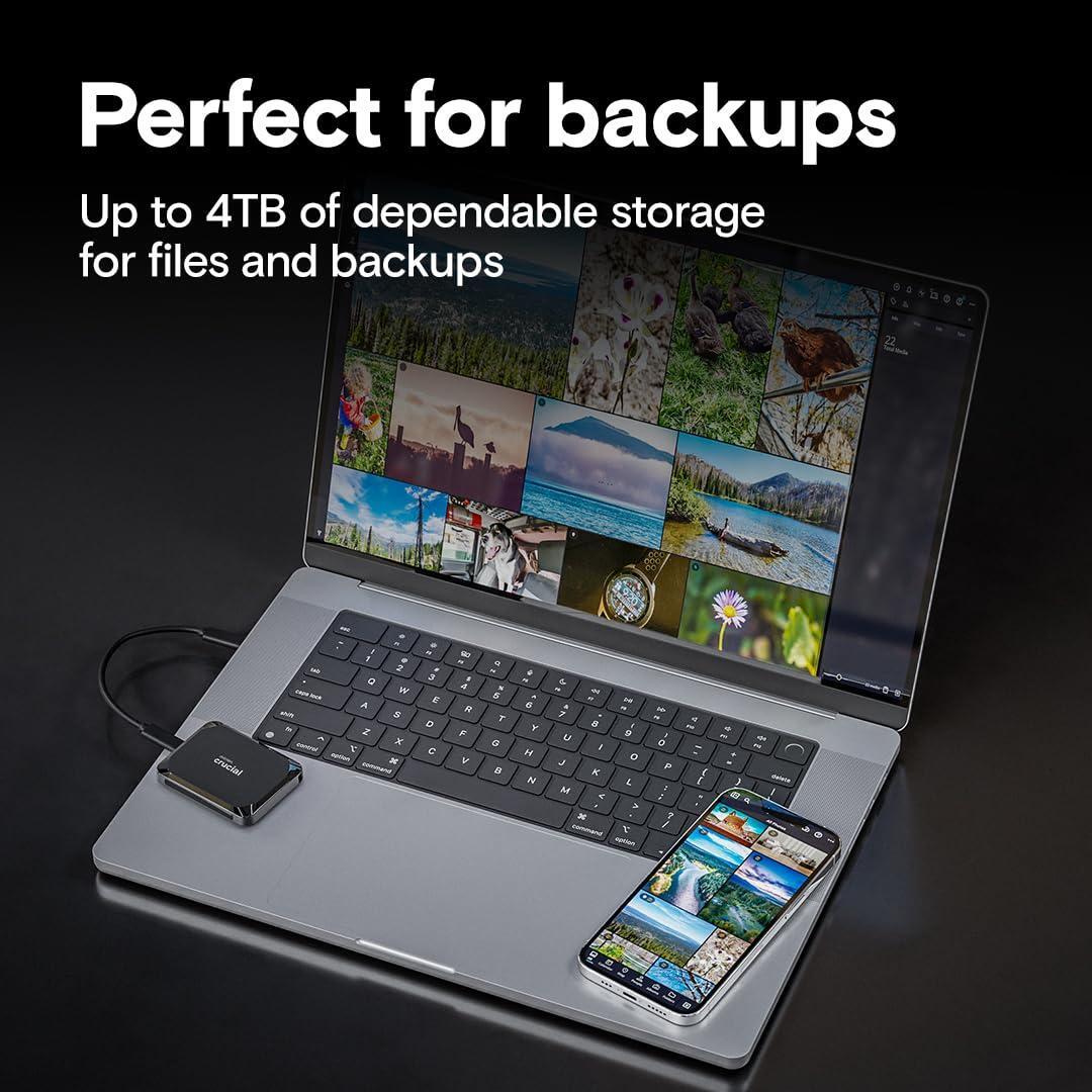 Crucial X9 2TB Portable SSD, Up to 1050MB/s, USB 3.2 USB-C, External Solid State Drive, Compatible with Windows, Mac, & Android, Reliable Storage for Games, Files, & Backups, Black - CT2000X9SSD902