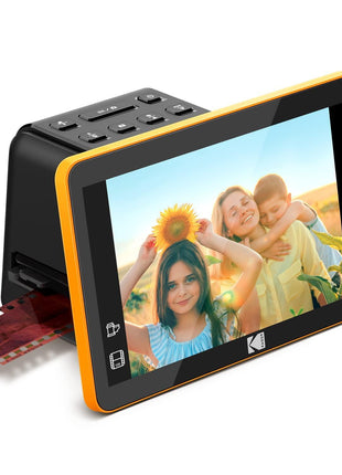 KODAK Slide N Scan Max Digital Film Scanner - Black/Yellow - Tiltable 7-Inch LCD with Gallery Mode & Photo Scanner Preview - Quick-Feed Tray for Slide Digitizer