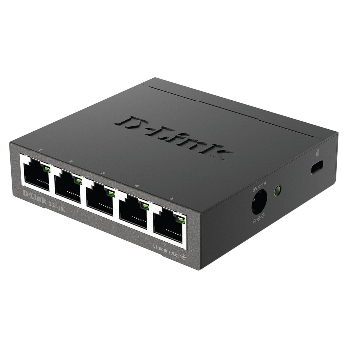 D-Link Ethernet Switch, 5 Port Gigabit Unmanaged Metal Desktop Plug and Play Compact (DGS-105),Black