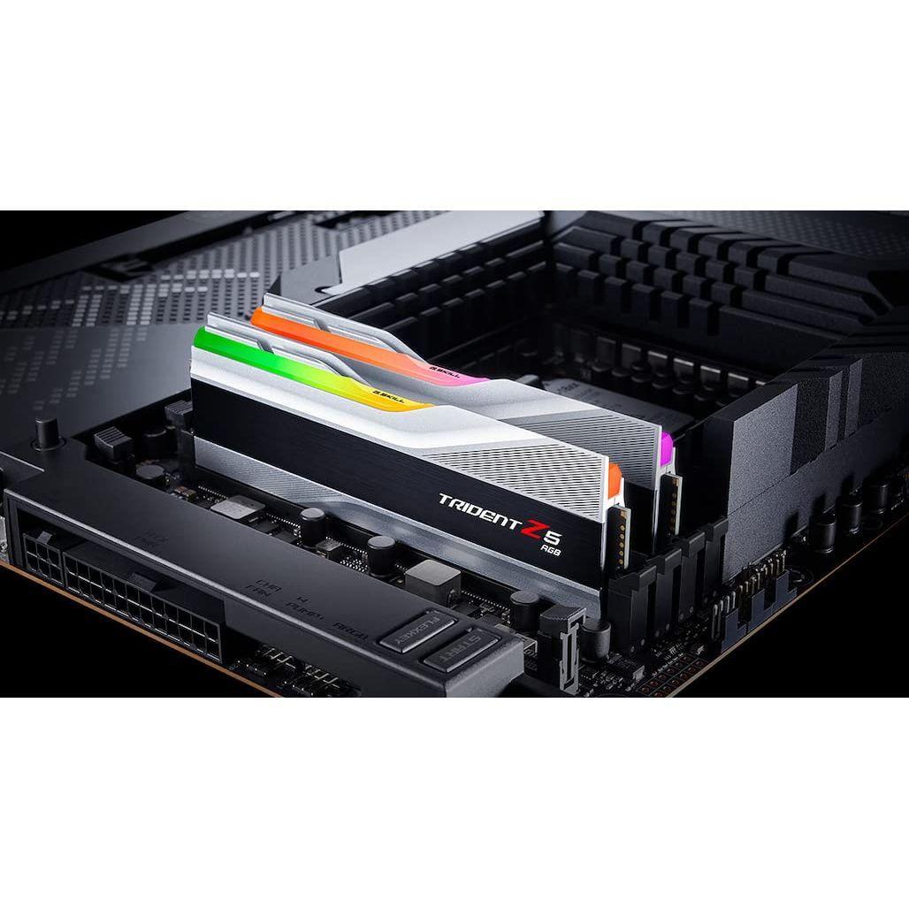 G.SKILL Trident Z5 RGB Series (Intel XMP 3.0) DDR5 RAM 32GB (2X 16GB) 6000MT/s CL36-36-36-96 1.35V Desktop Computer Memory U-DIMM - Metallic Silver (F5-6000J3636F16GX2-TZ5RS)
