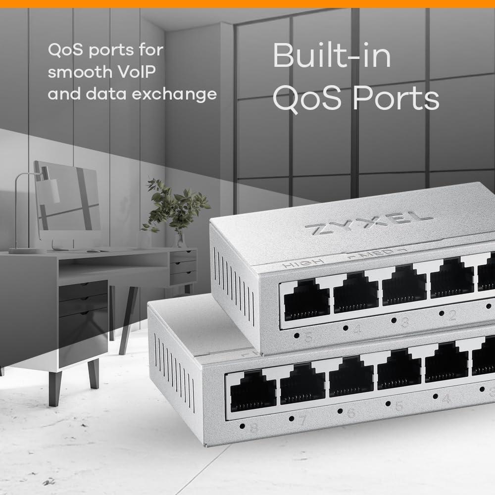 Zyxel 5-Port Gigabit Unmanaged Ethernet Switch, Ethernet Splitter, Desktop or Wall Mount [GS-105B v5]
