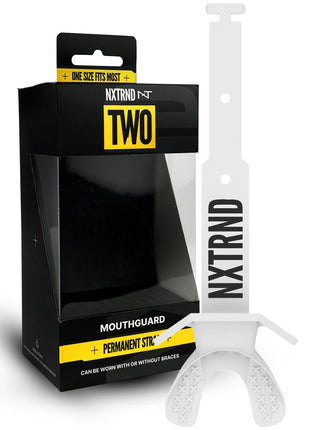 Nxtrnd Two Football Mouth Guard, Football Mouthpiece with Strap, Fits Adult & Youth (White)