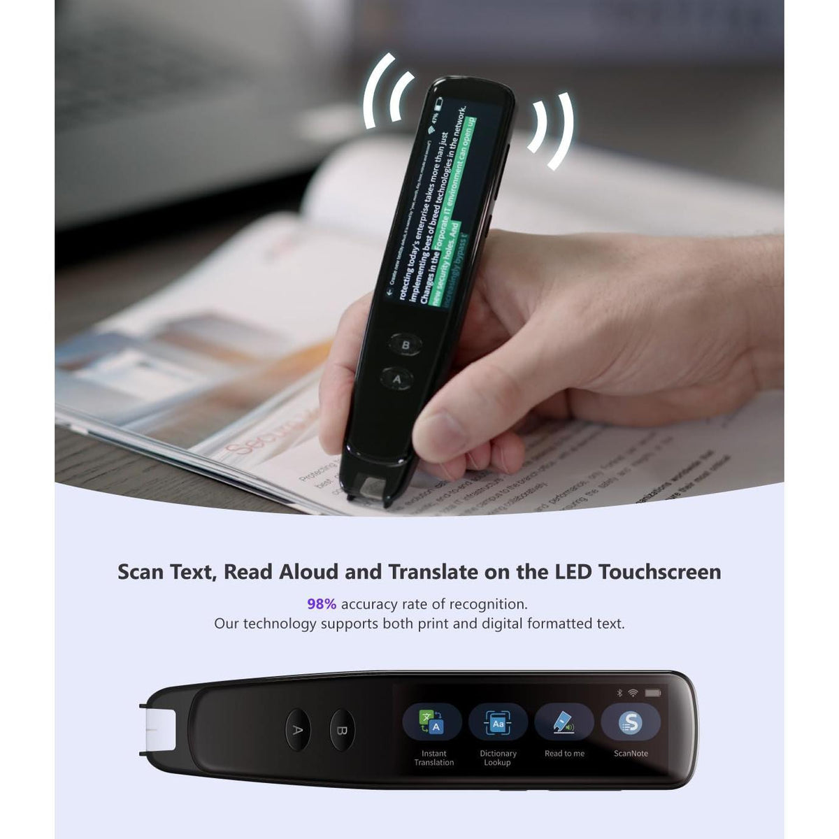 PenPower WorldPenScan Go - Translation Pen with Scanning, Reading, Audio Recording, Live Interpretation, and AI English Learning Platform for Kids & Adults