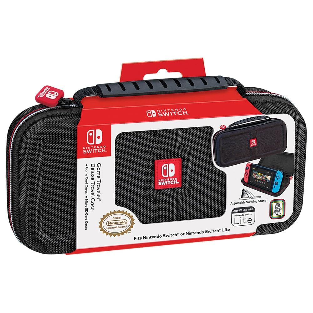 Game Traveler RDS – Officially Licensed Nintendo Switch Deluxe OLED, Nintendo Switch, & Switch Lite Case - Black Ballistic Nylon, Viewing Stand & Bonus Game Cases, #1 Selling Case in USA