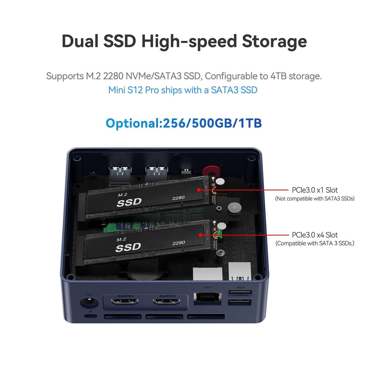Beelink Mini S12 Pro Mini PC, Intel 12th Gen N100 (4C/4T, up to 3.4GHz), 16GB DDR4, 500GB SSD, Desktop Computer Support Dual HDMI 4K@60Hz, WiFi 6, BT5.2, NAS, Low Power