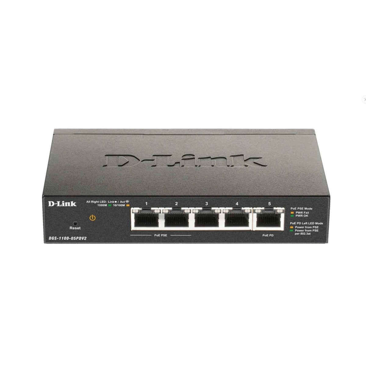 D-Link 5-Port Gibabit Smart Managed PoE Powered Switch/Extender | 2 PoE Ports (requires PoE Power)| L2 | VLANs| Web Managed |Desktop| Fanless | NDAA Compliant | Lifetime Warranty (DGS-1100-05PDV2)