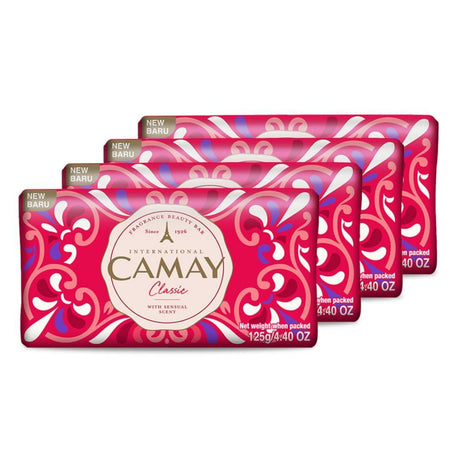 Camay Classic Carnations & Roses Beauty Soap with Indulging French Fragrance, Moisturizing Bathing Body Soap with Nature's Scent & Creamy Lather for Daily Skincare, 125g (Pack of 4)