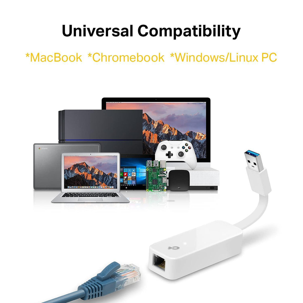 TP-Link USB to Ethernet Adapter, Foldable USB 3.0 to 10/100/1000 Gigabit Ethernet LAN Network Adapter, Support Windows 11/10/8.1/8/7/Vista/XP for Desktop Laptop Apple MacBook Linux (UE300)