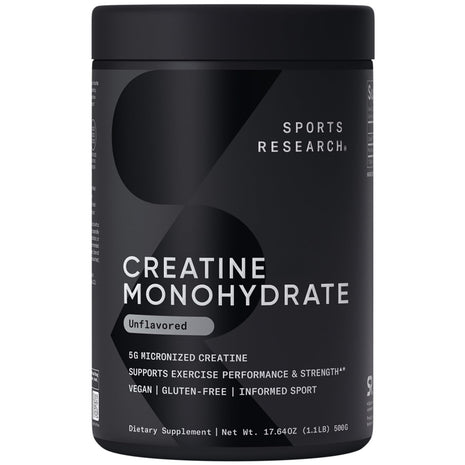 Sports Research® Creatine Monohydrate Powder 5g, Unflavored (100 Servings) | Micronized Creatine Supporting Lean Muscle, Performance & Workout Recovery | Informed Sport, Non-GMO, Gluten-Free