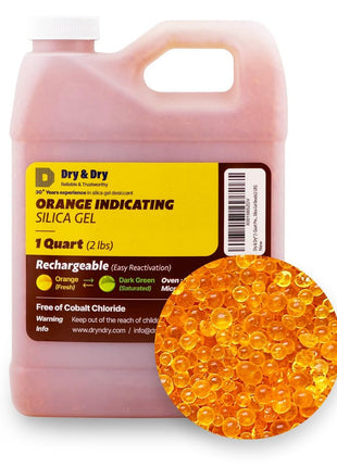Dry & Dry inch [1 Quart Premium Orange Indicating Silica Gel Desiccant Beads(Industry Standard 3-5 mm) - Rechargeable Silica Gel Beads(2 LBS)