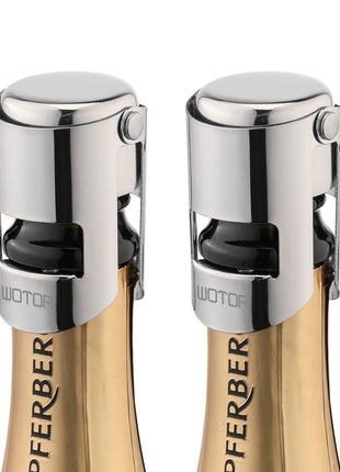 WOTOR Champagne Stoppers Stainless Steel, Prosecco Bottle Stopper with Food Grade Silicone, Reusable Champagne Cork & Saver, Leak proof Keep Fresh (Silver, 2 Pack)