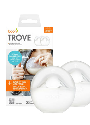 Boon Trove Silicone Manual Breast Pump - Discreet Milk Collector - 2 Count | Hands Free Breast Pump, Includes Canvas Travel Pouch, Breastfeeding Essentials, Passive Suction, Collects Up To 3 Ounces