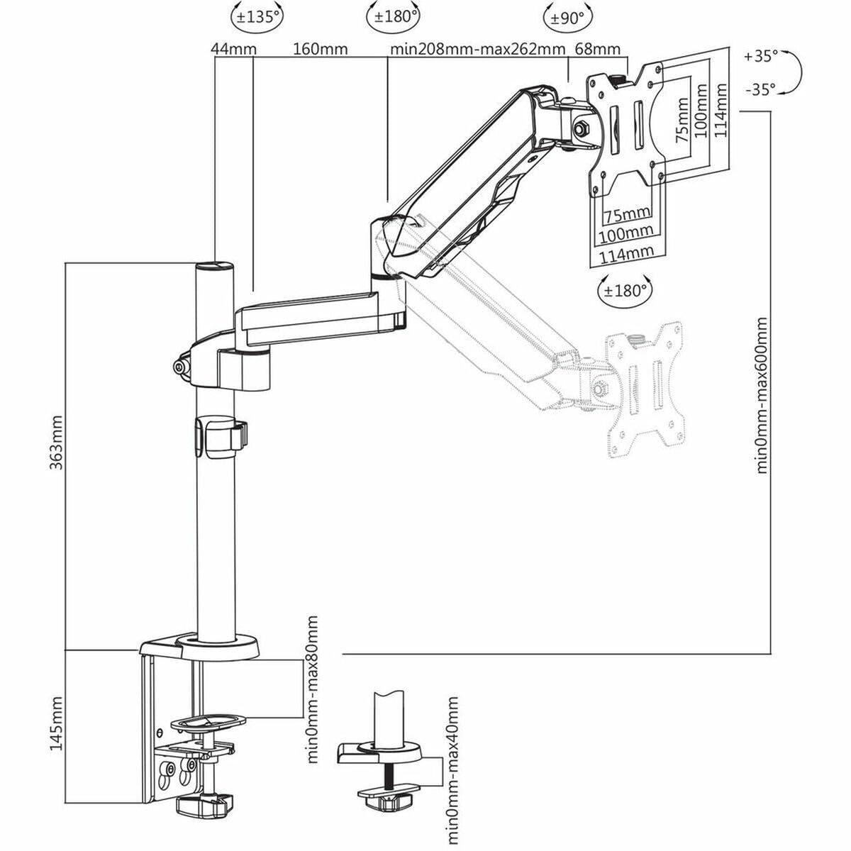 V7 DM1TA-1N -1E Touch Adjust Monitor Mount (VESA 75x75, 100x100, up to 8 kg per Display)
