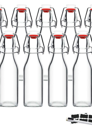 ZEBEIYU Swing Top Glass Bottles 8 oz with Airtight Lids for Home Brewing | 9 Pack Flip top glass bottle for Kombucha, Kefir,Vanilla Extract,Beer,Oil,Vinegar,Homemade Juices,Water,Soda,2nd Fermentation