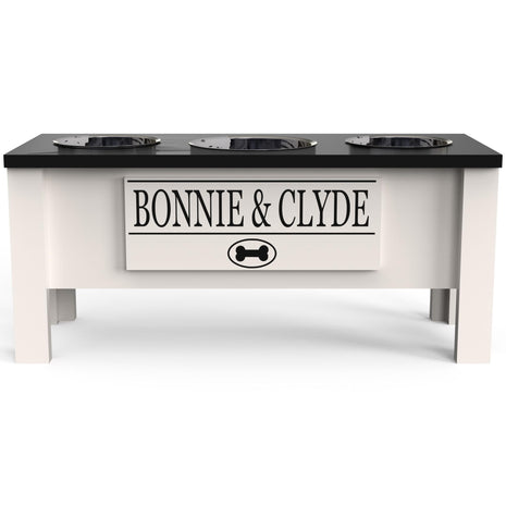 3 Bowl Dog Feeding Station, Personalized Triple Bowl Food Stand Large Dogs | Farmhouse Style, Elevated Wood Stand, Storage Container, Stainless Steel Bowls, Raised Feeder, Large Breed, Made in USA
