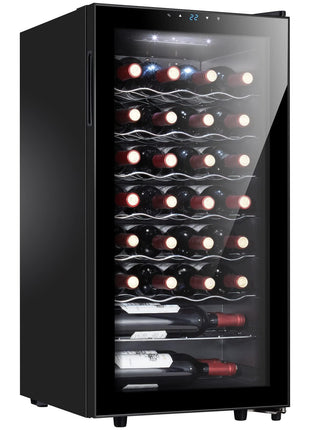 12 Bottle Wine Cooler, Mini Fridge for Red and White, Small Freestanding Refrigerator with 40-66F Digital Temperature Control Glass Door