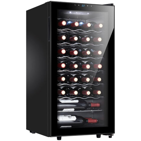 12 Bottle Wine Cooler, Mini Fridge for Red and White, Small Freestanding Refrigerator with 40-66F Digital Temperature Control Glass Door