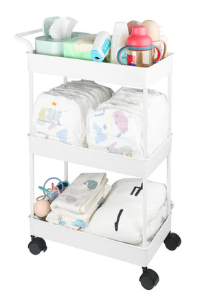 Volnamal Baby Diaper Caddy, Plastic Movable Cart for Newborn Nursery Essentials Diaper Storage Caddy Organizer for Changing Table & Crib, Easy to Assemble, Beige