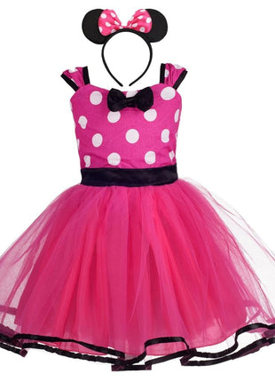 Dressy Daisy Toddler Girl Polka Dots Fancy Dress Up Costume Birthday Party Tulle Dresses with Headband Size 3T to 4T Hot Pink 203