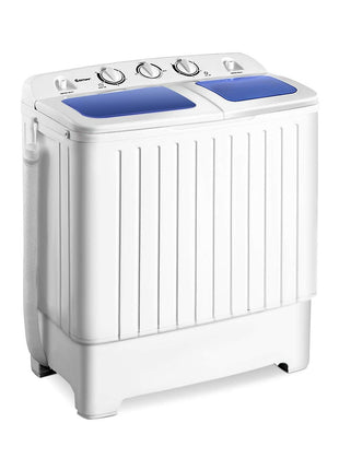 Giantex Portable Mini Compact Twin Tub Washing Machine 20lbs Washer Spain Spinner Portable Washing Machine, Blue+ White