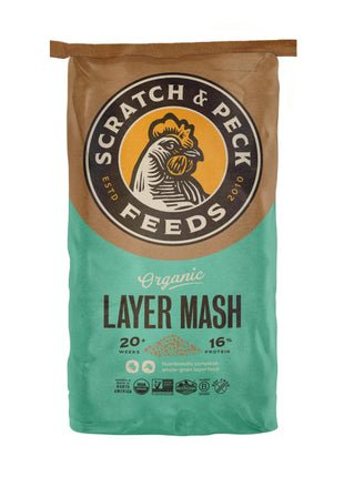 Scratch and Peck Feeds | Layer Mash for Chickens & Ducks | 40 lb Bag | 16% Protein, Corn & Soy Free, Fermentable Whole Grains, Certified Organic & Non-GMO Project Verified, Complete Nutrition