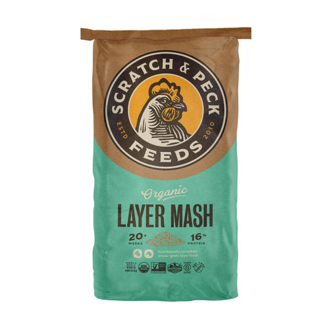 Scratch and Peck Feeds Whole Grain Layer Mash Chicken and Duck Feed - 40 lbs Bag - Corn-Free and Soy-Free - 16% Protein, Certified Organic and Non-GMO Project Verified Chicken Food