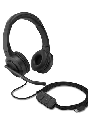 Kensington H1000 USB-C On-Ear Headset, 270掳 Rotating Noise-Canceling Microphone, Quick Buttons for Volume, Play/Pause, Mute, and Busy, PC/Mac/Laptop - Black (K83450WW)