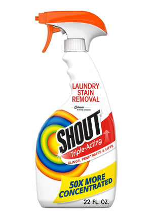 Shout Active Enzyme Laundry Stain Remover Spray, Triple Acting Formula Clings, Penetrates, and Lifts 100+ Types of Everyday Stains   Prewash Spray 22oz