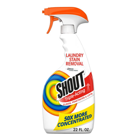 Shout Active Enzyme Laundry Stain Remover Spray, Triple Acting Formula Clings, Penetrates, and Lifts 100+ Types of Everyday Stains   Prewash Spray 22oz