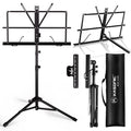K KASONIC Music Stand, 2 in 1 Dual-Use Folding Sheet Music Stand & Desktop Book Stand, Portable Lightweight with Music Sheet Clip Holder Carrying Bag