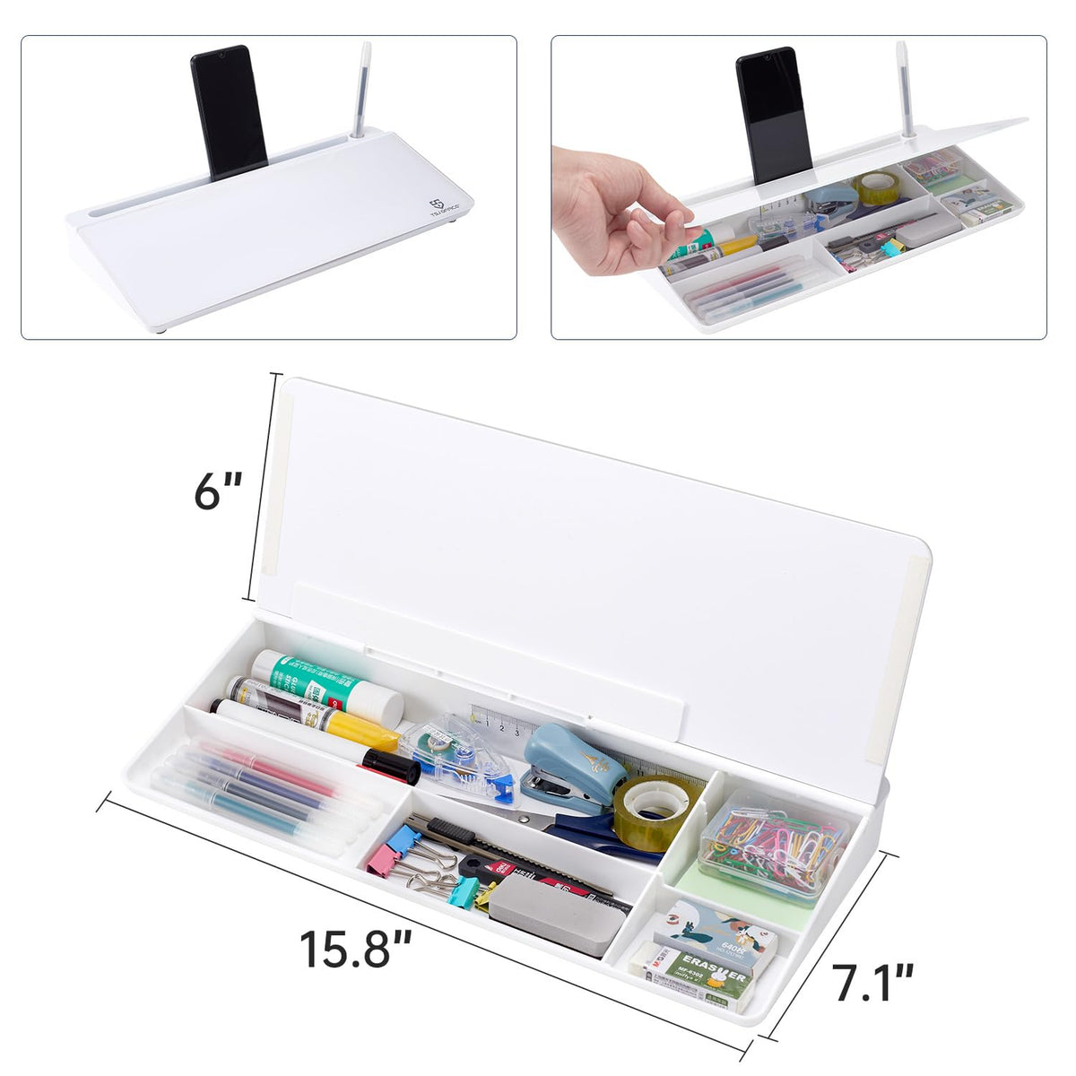 TSJ OFFICE Small Desktop Whiteboard -Glass Dry Erase Board Computer Keyboard Stand White Board Surface Pad with Drawer, Desk Organizers with Accessories for Office, Home, School Supplies