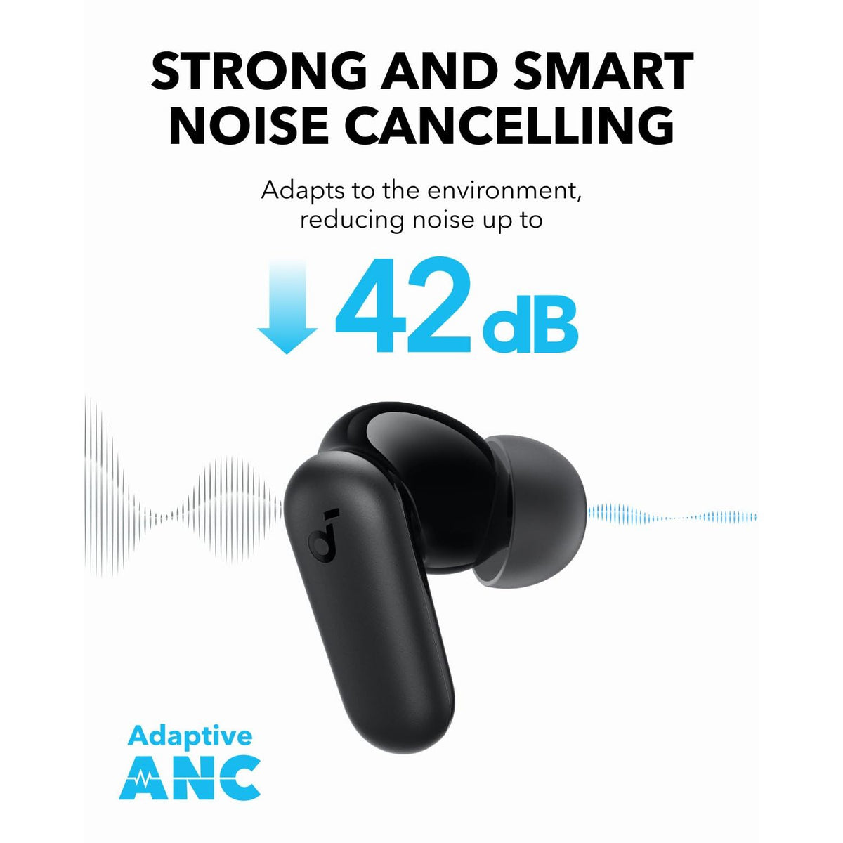 Soundcore P30i by Anker Noise Cancelling Earbuds, Strong and Smart Noise Cancelling, Powerful Bass, 45H Playtime, 2-in-1 Case and Phone Stand, IP54, Wireless Earbuds, Bluetooth 5.4 (Black)