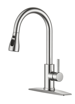 FORIOUS Kitchen Faucets with Pull Down Sprayer, Brushed Nickel, High Arc Single Handle Classic Stainless Steel Sink Faucet 1 or 3 Hole, Suitable for Farmhouse Camper Laundry Rv Bar