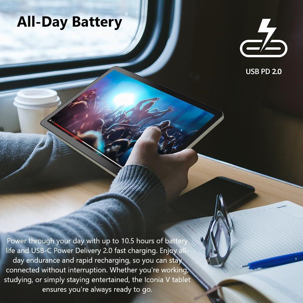 Acer Iconia V10-21-82CD Tablet | 10.1" 1920 x 1200 IPS 16:10 Touch Display | MediaTek Helio G80 Octa-Core CPU | 4GB RAM | 128GB eMMC | WiFi-5 | 5MP & Rear 8MP Webcam | Bumper Case | Android 14