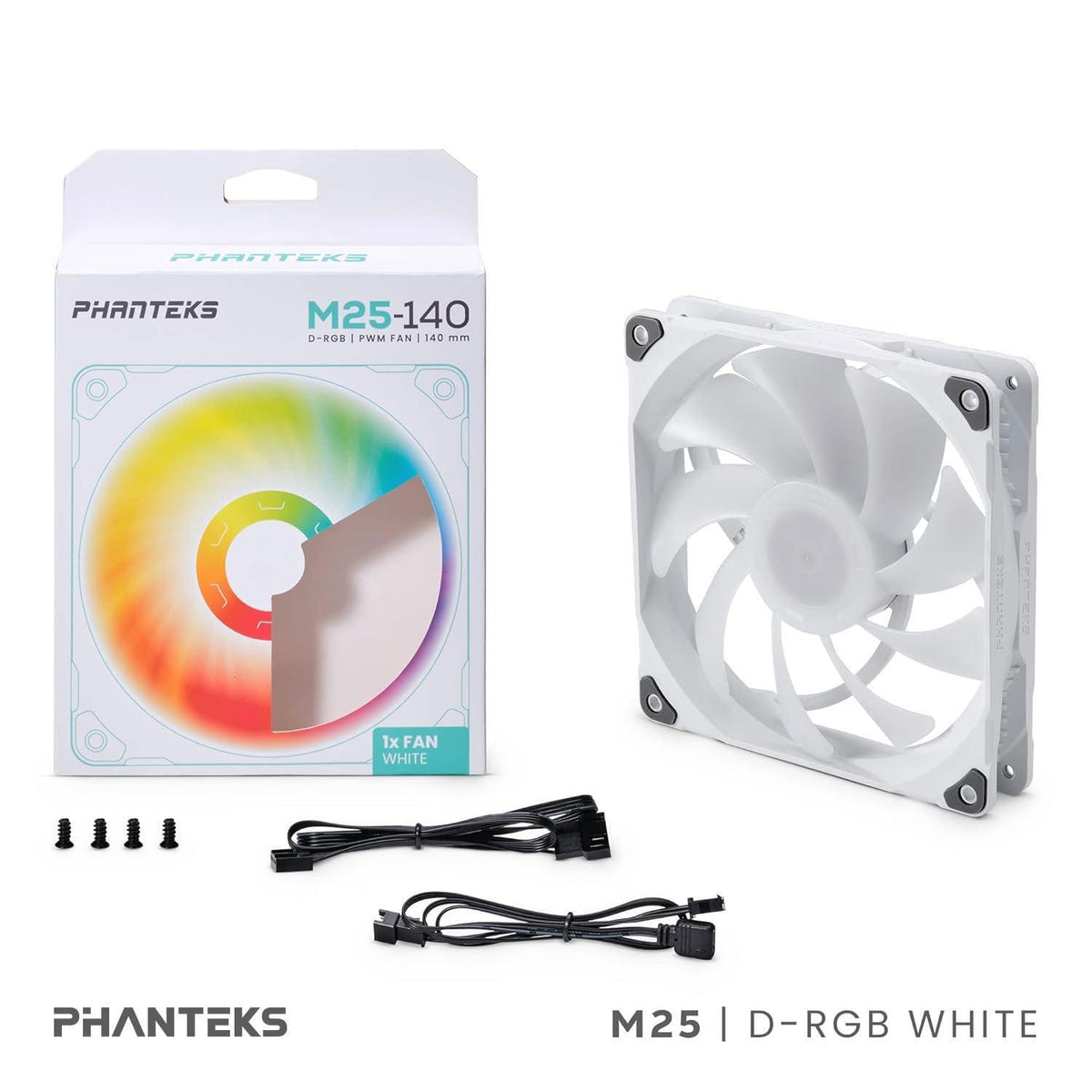 Phanteks M25-140 D-RGB Fan, High-Airflow Radiator Performance, PWM Control up to 1800RPM, ARGB/DRGB Lighting, Daisy-Chain Cable (White Matte Blade/White Fan Frame (Single))