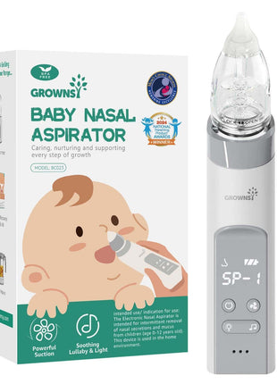 GROWNSY Baby Nasal Aspirator, Electric Nose Sucker, Powerful Suction,Grey | Automatic Nose Cleaner with Soft Silicone Tips, Larger Suction Chamber, Music and Light Soothing Function