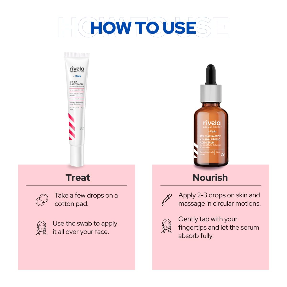 Rivela Dermascience Scar and Acne Marks Duo | 10% Niacinamide + 1% Hyaluronic Acid Serum (30ml) & AHA BHA Clarifying Gel (15ml) | 2 Items in Set