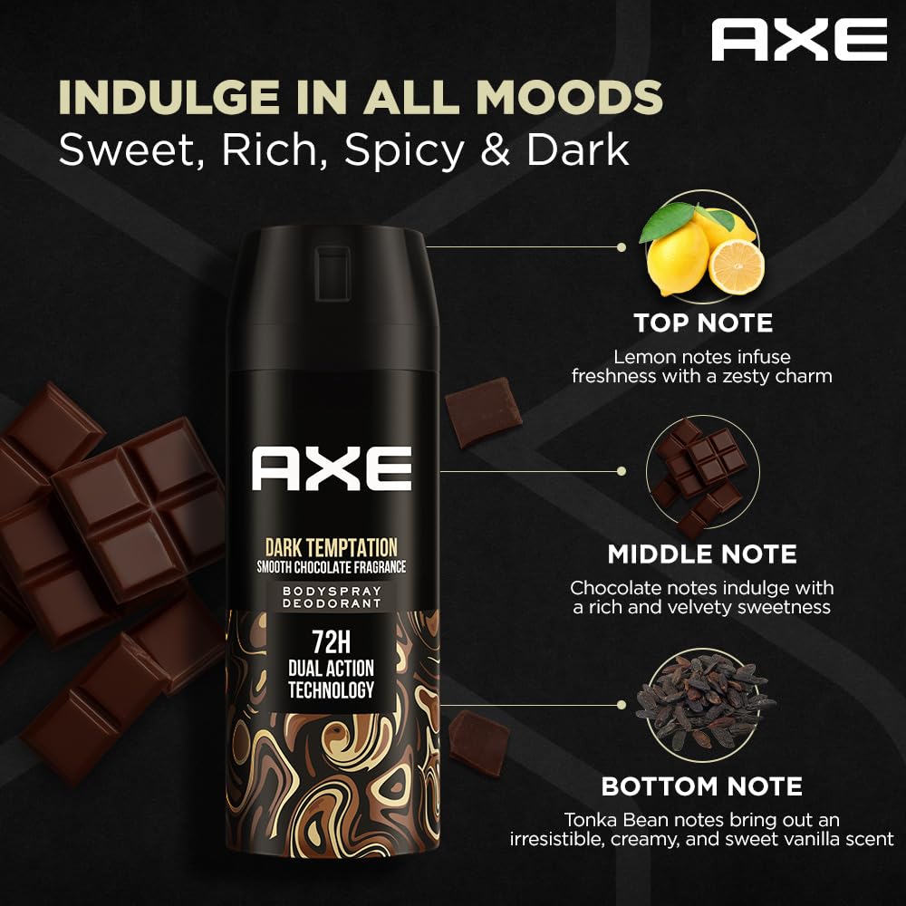 AXE Dark Temptation Men's Deodorant Spray | 150 Ml | Long Lasting Deodorant For Men With An Irresistible Scent