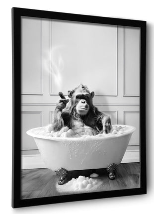 Framed Bathroom Decor Wall Art, Chimpanzee in Bathtub, Black and White Wall Art, Funny Bathroom Wall Decor Signs, Cute Animal Art Home Decor (Framed,8''x10'')