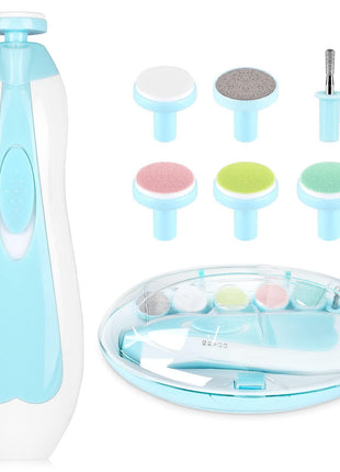 Qunlions life Electric Nail File Drill for Baby No Sharp Claws Hurt, 6 in 1 Safety Cutter Trimmer Clipper for Toes and Fingers (Blue)