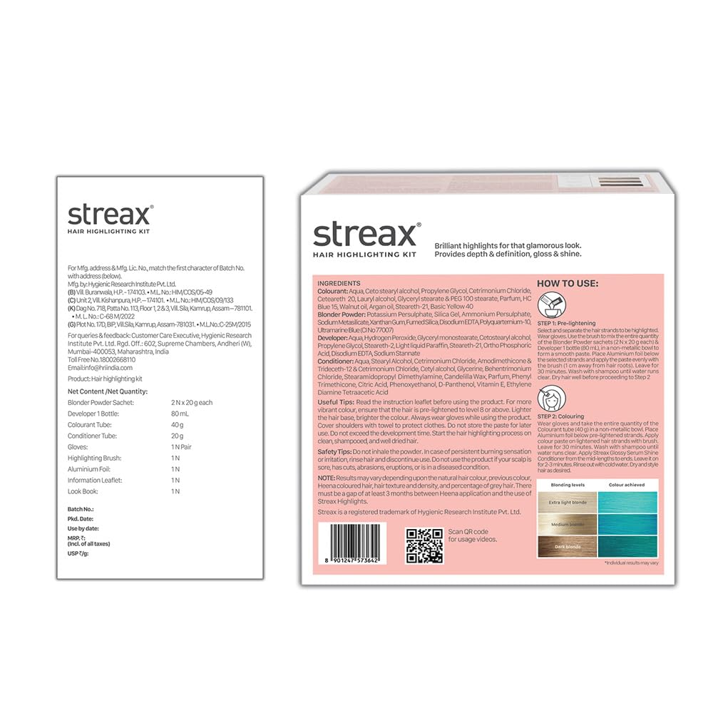 Streax Hair Colour Highlight Kit | Blue Hair Colour, Aqua Blue - Pack of 1 I Enriched with Walnut & Argan Oil I Hair Colour for Women | Rich, vibrant, Easy to use, DIY Application